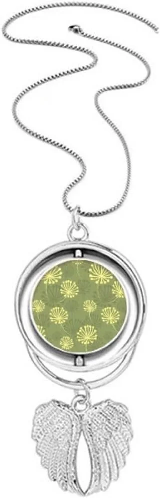 گردنبند آویز بال فرشته با طرح تزئینی قاصدک زرد سبز
