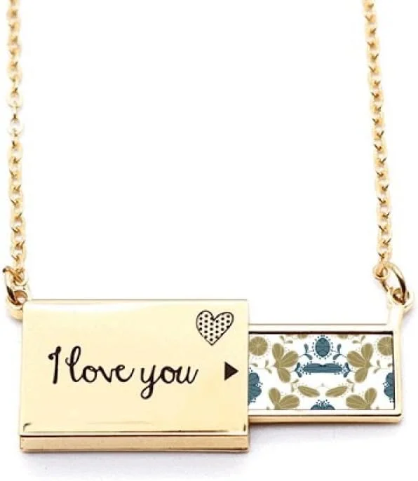 گردنبند آویز پاکت نامه با طرح گلدار کلاسیک تزئینی