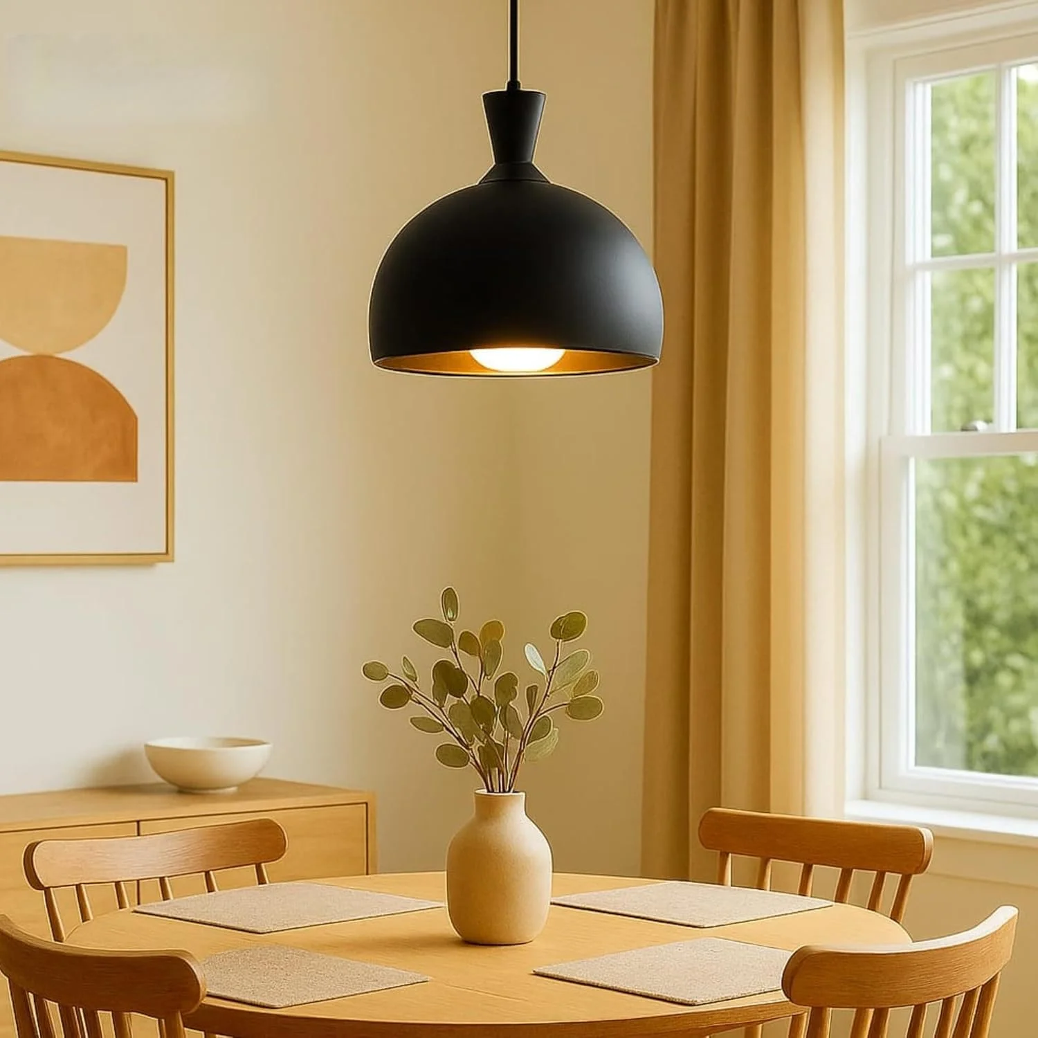 چراغ آویز مدرن یورون آی دی - چراغ سقفی آویز با طراحی گنبدی تزئینی برای اتاق نشیمن، اتاق غذاخوری، آشپزخانه، اتاق خواب - گزینه های مشکی، مسی و طلایی - سازگار با LED (مشکی)