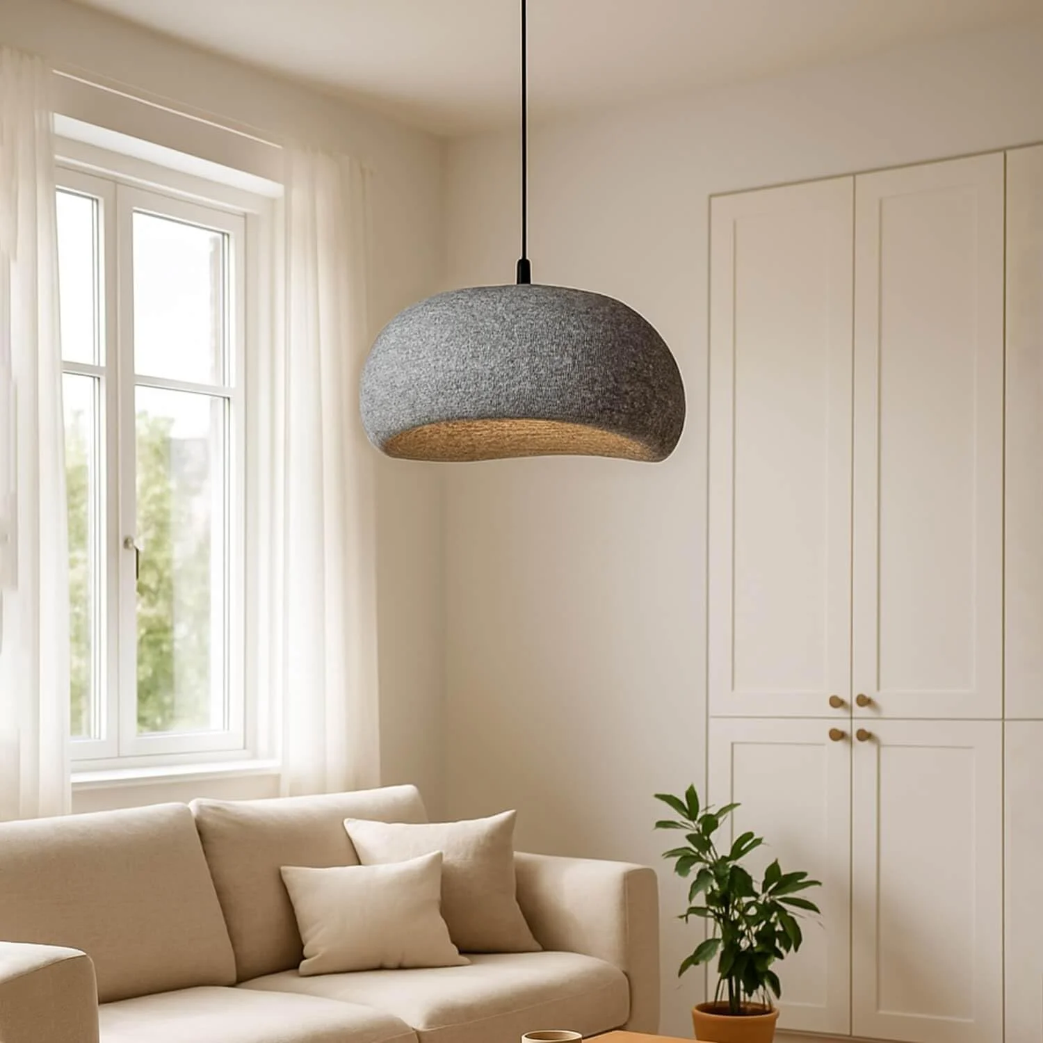 چراغ آویز به سبک اسکاندیناوی – بافت مشکی سنگی تیره، چراغ آویز سقفی مدرن، سرپیچ E27، سایه 35 سانتی متری