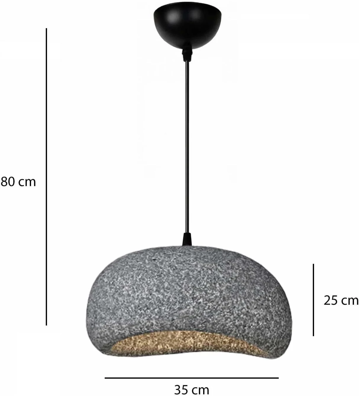 چراغ آویز به سبک اسکاندیناوی – بافت مشکی سنگی تیره، چراغ آویز سقفی مدرن، سرپیچ E27، سایه 35 سانتی متری