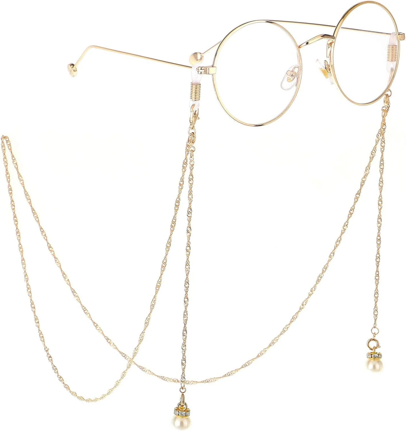 بند عینک مرواریدی با آویز، زنجیر چند منظوره با سگک دوبل، زنجیر تزئینی عینک آفتابی، طلایی