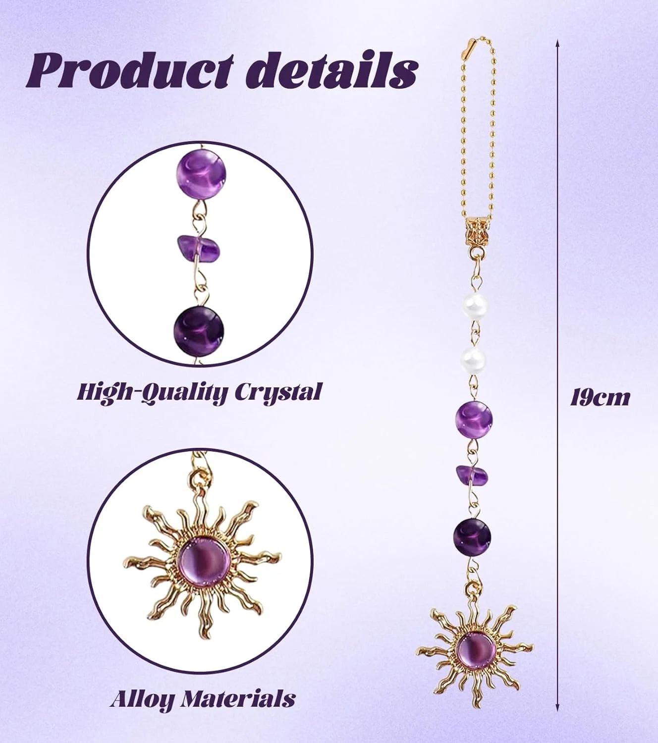 آویز آینه خودرو تاکونه، کریستال خورشیدی بوهمی - آویز خودرو با سنگ های قیمتی و مهره، تزئینی خوش شانس برای آینه دید عقب خودرو، ایده هدیه ای فوق العاده برای کریسمس و روز شکرگزاری