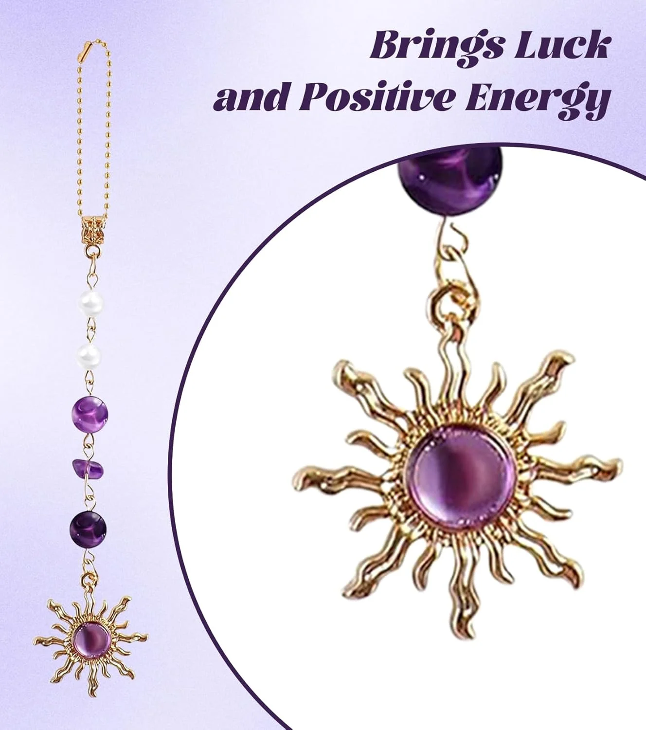 آویز آینه خودرو تاکونه، کریستال خورشیدی بوهمی - آویز خودرو با سنگ های قیمتی و مهره، تزئینی خوش شانس برای آینه دید عقب خودرو، ایده هدیه ای فوق العاده برای کریسمس و روز شکرگزاری