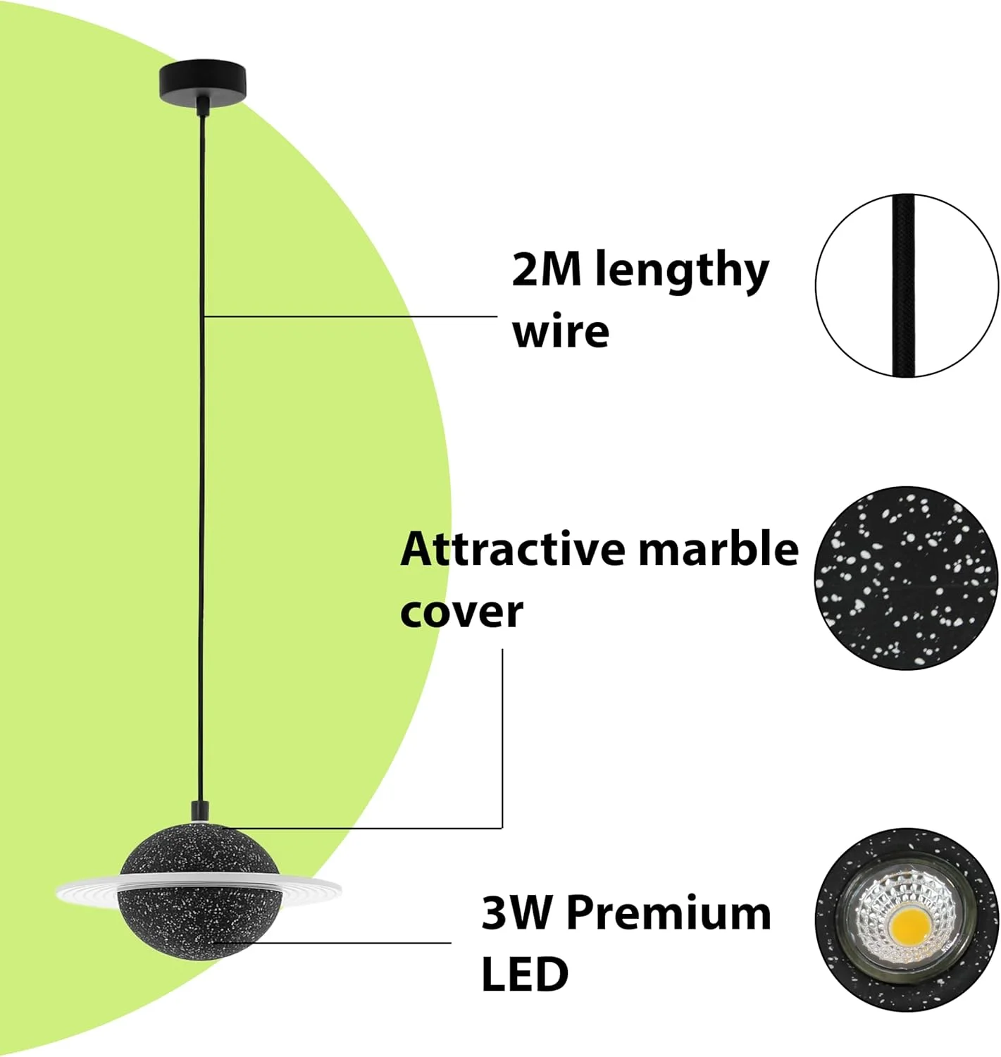 چراغ آویز مدرن ALFRIDAY، LED یکپارچه 3 وات، کره با طرح مرمر، سیم 2 متری، نور گرم 3000K چراغ آویز مدرن ALFRIDAY، LED یکپارچه 3 وات، کره با طرح مرمر، سیم 2 متری، نور گرم 3000K