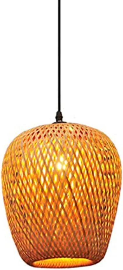 چراغ آویز حصیری طرح خانه روستایی، چراغ های آویز بامبو، چراغ سبدی بافته شده برای اتاق ناهارخوری، جزیره آشپزخانه، اتاق نشیمن، سرپیچ E26