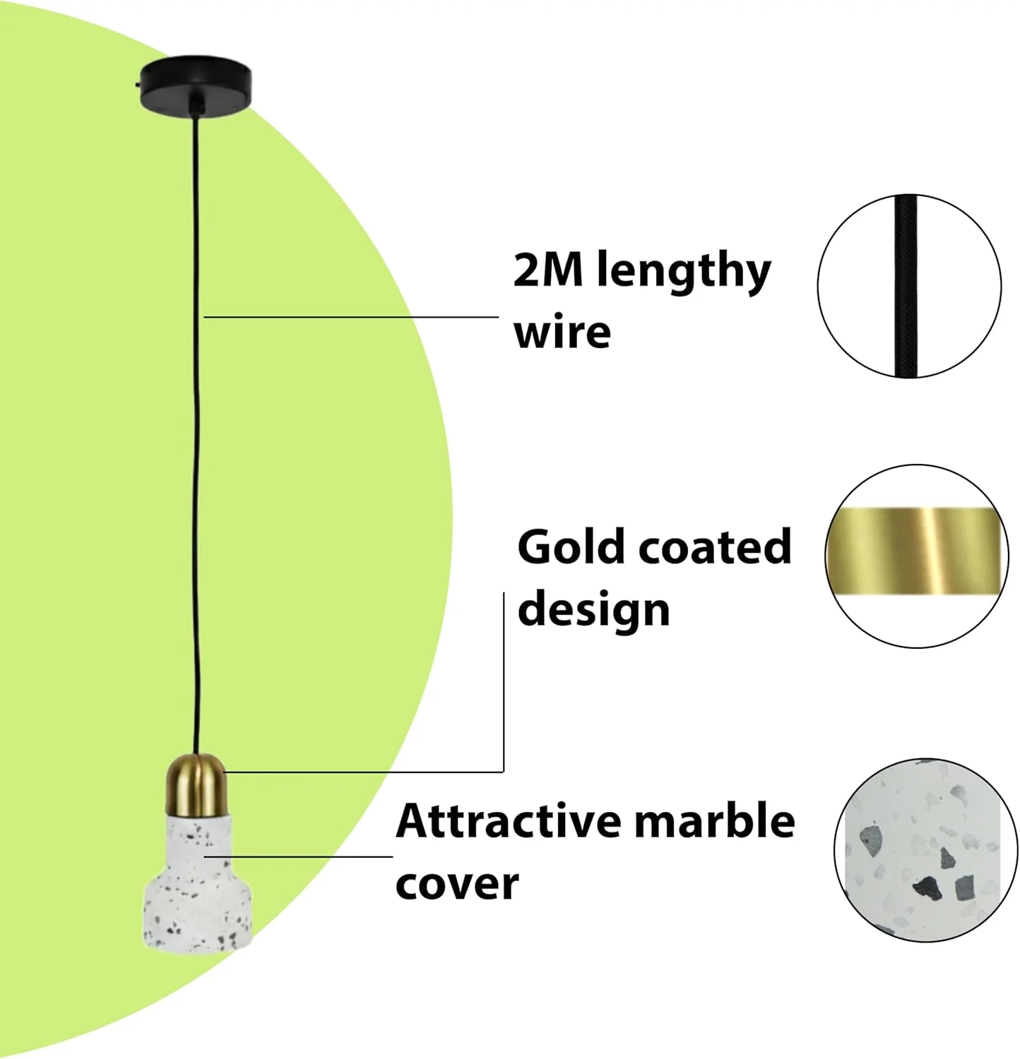 چراغ آویز ALFRIDAY - سرامیک طرح مرمر، لهجه برنجی، LED 3 وات، CCT سه رنگ (3000K/4000K/6500K)، دیمر پذیر (سفید)