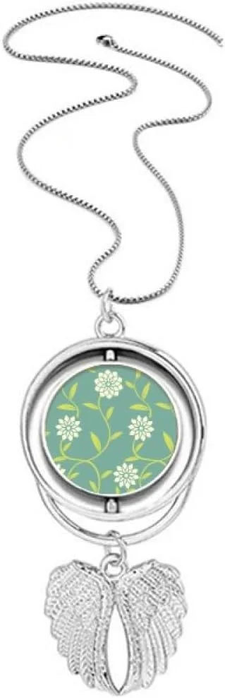 گردنبند آویز بال فرشته با طرح تزئینی گل های سفید و سبز