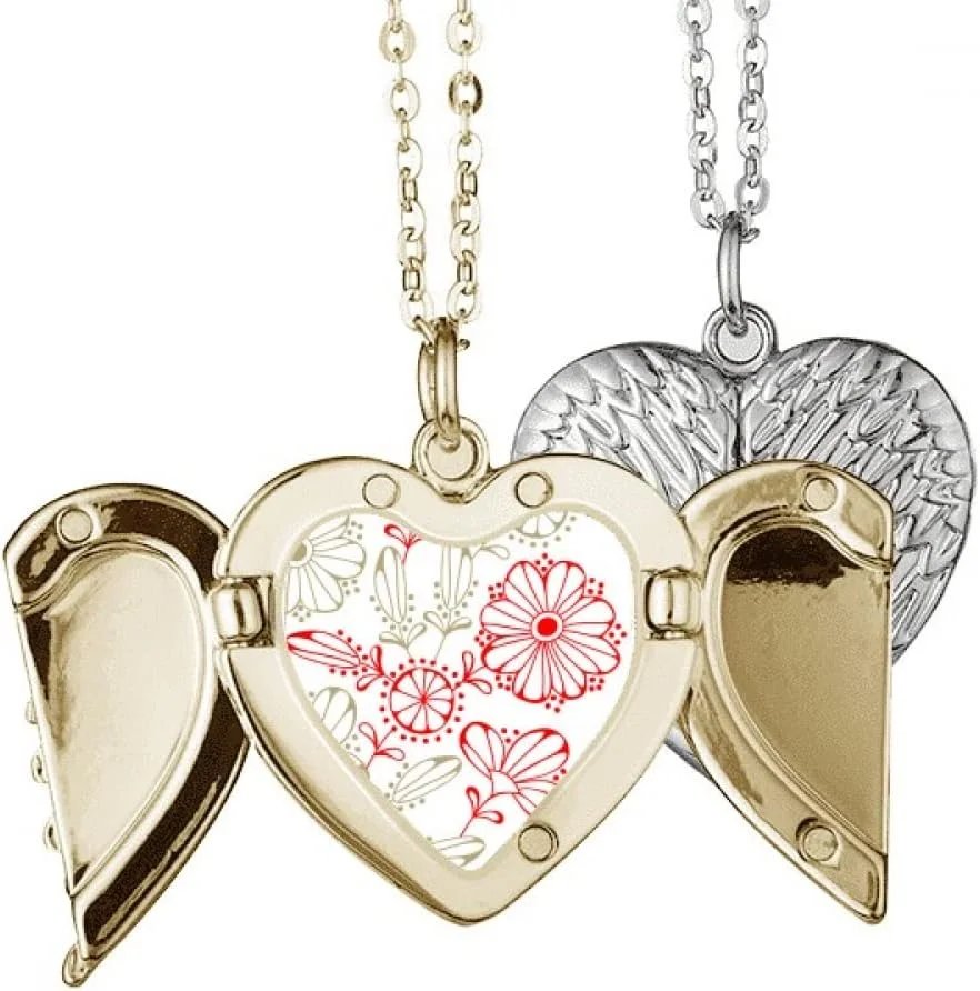 گردنبند آویز بال فرشته تزئینی گل های تازه قرمز مناسب برای زوج ها