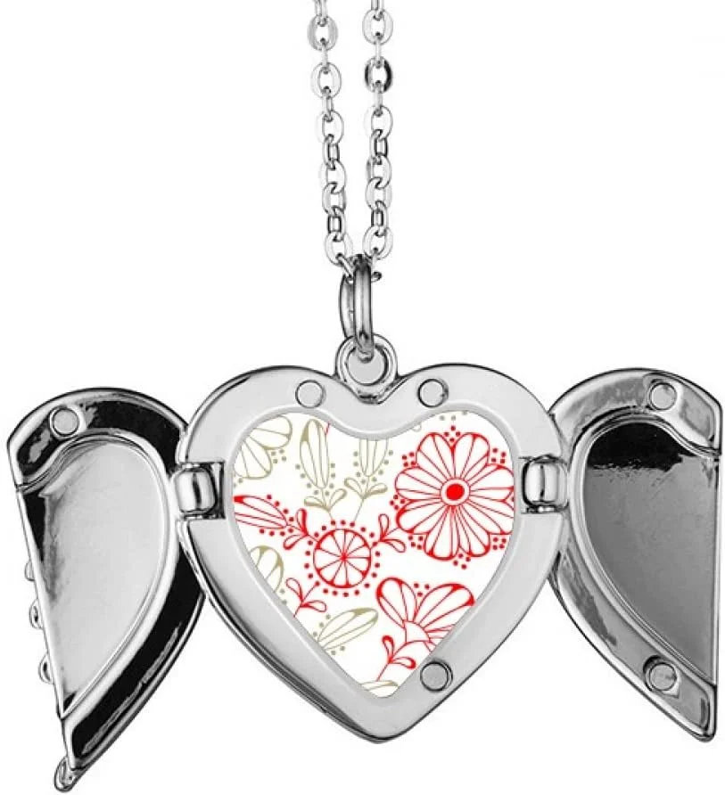 گردنبند آویز بال فرشته تزئینی گل های تازه قرمز هدیه فشن