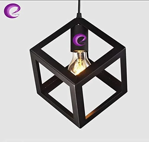 چراغ آویز مکعبی فلزی GreyWings برای سقف، مناسب برای سالن غذاخوری، رستوران، بار، کافه به همراه لامپ رشته ای (مشکی)