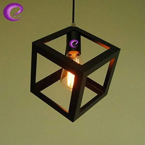 چراغ آویز مکعبی فلزی GreyWings برای سقف، مناسب برای سالن غذاخوری، رستوران، بار، کافه به همراه لامپ رشته ای (مشکی)
