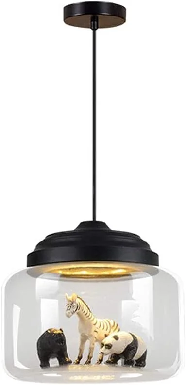 لوستر آویز شیشه ای حیوانات خلاقانه، لوستر LED تزئینی کارتونی DIY، چراغ آویز سقفی اتاق دخترانه پسرانه (رنگ: 2)