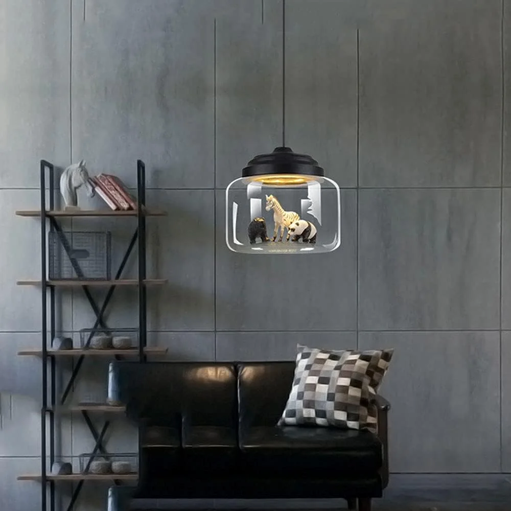 لوستر آویز شیشه ای حیوانات خلاقانه، لوستر LED تزئینی کارتونی DIY، چراغ آویز سقفی اتاق دخترانه پسرانه (رنگ: 2)