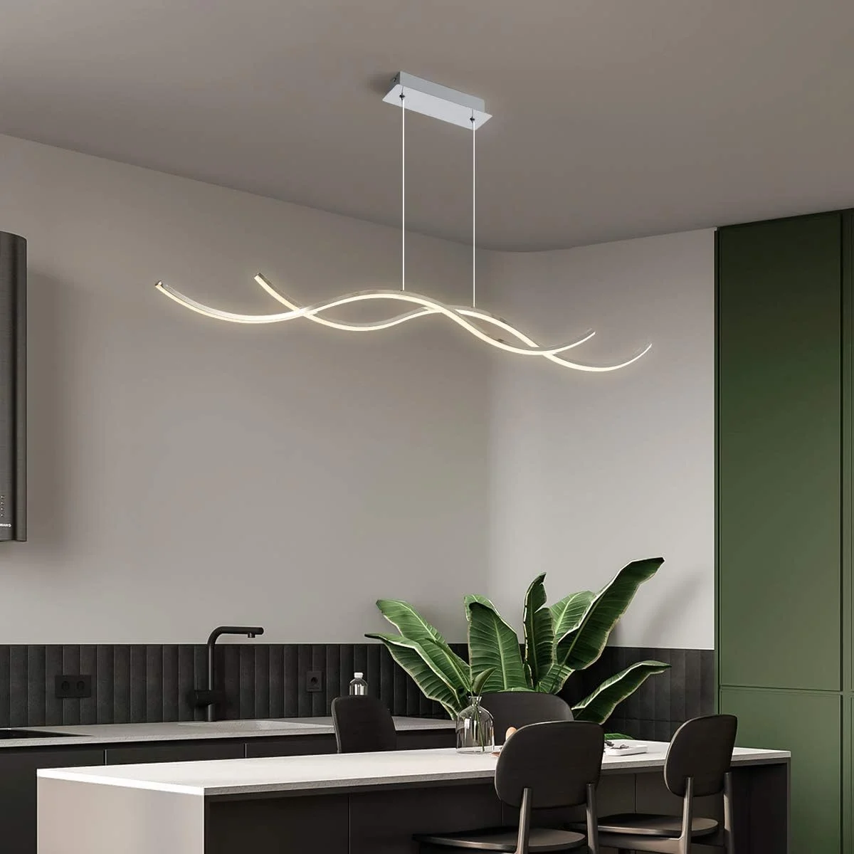 چراغ آویز مدرن موجی Garwarm 32W LED دیمر پذیر با کنترل از راه دور و ارتفاع قابل تنظیم، مناسب برای میز ناهارخوری، جزیره آشپزخانه و اتاق نشیمن