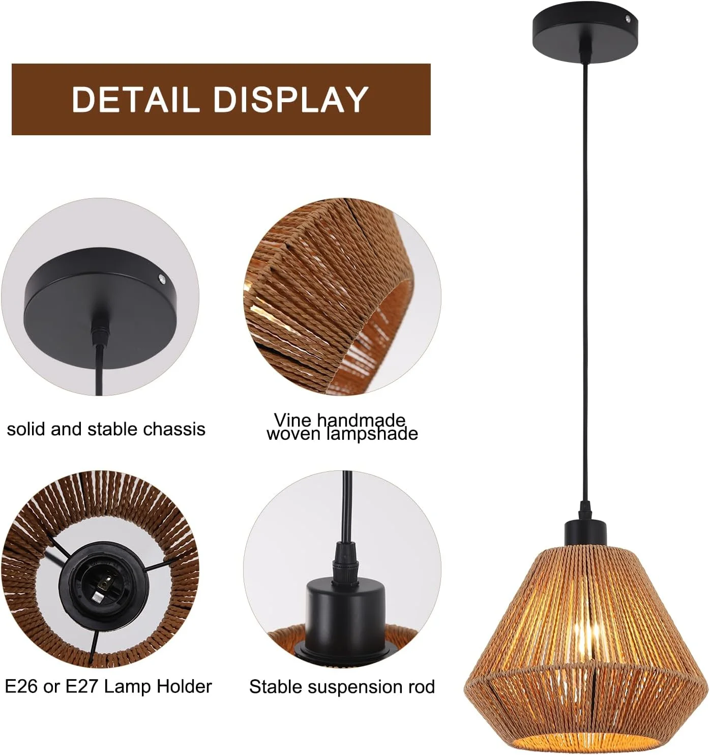 چراغ آویز بافتنی Garwarm، لوستر، چراغ آویز حصیری روستایی با سایه سبد دست بافت قابل تنظیم، چراغ آویز بوهو برای آشپزخانه، اتاق غذاخوری، اتاق خواب، بار مزرعه، راهرو، قهوه ای 25 سانتی متر چراغ آویز بافتنی Garwarm، لوستر، چراغ آویز حصیری روستایی با سایه سبد دست بافت قابل تنظیم، چراغ آویز بوهو برای آشپزخانه، اتاق غذاخوری، اتاق خواب، بار مزرعه، راهرو، قهوه ای 25 سانتی متر