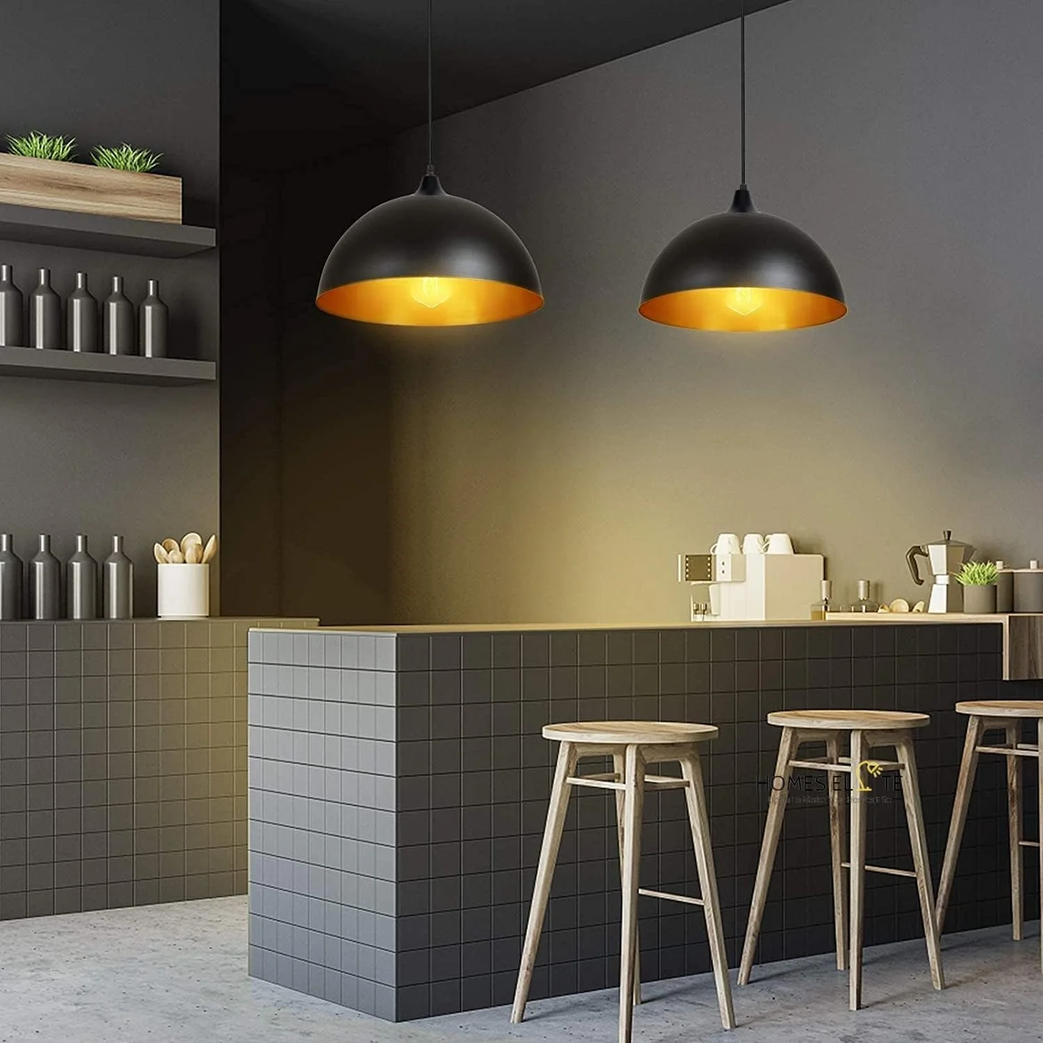 چراغ آویز سقفی الیت هوم، دکوراتیو، مناسب فضای داخلی، طراحی وینتج، نورپردازی متمرکز برای میز ناهارخوری، آشپزخانه، کافی بار، اتاق نشیمن، اتاق خواب، مشکی (لامپ شامل نمی شود) (بسته 4 عددی)