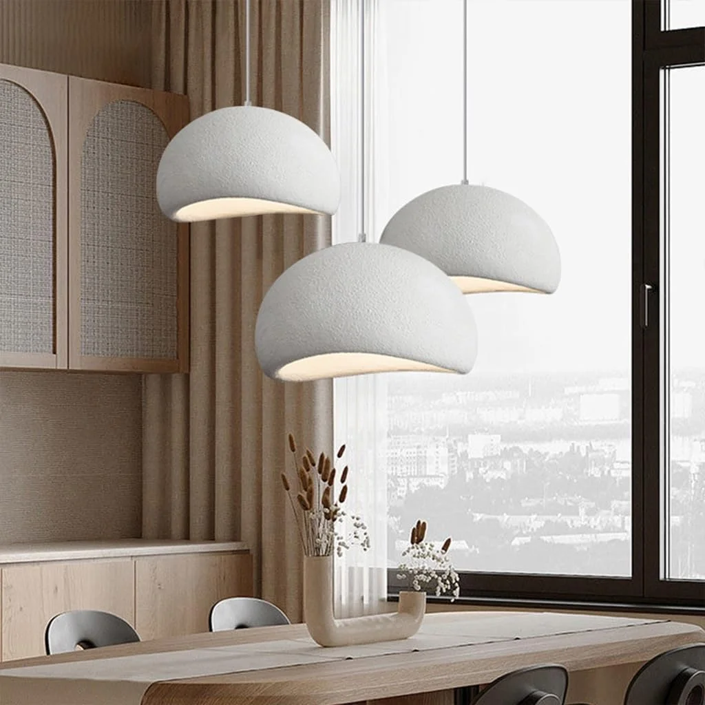 چراغ آویز خلاقانه وابی-سابی E27 پلی اتیلن سفید، لوستر مدرن میز ناهارخوری، چراغ آویز 3 شعله، روشنایی داخلی قابل تنظیم، دکوراسیون منزل برای اتاق غذاخوری، چراغ جزیره آشپزخانه (A1)