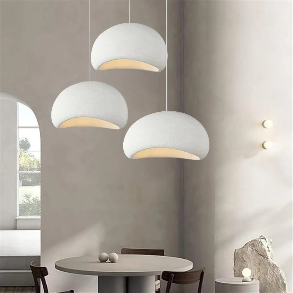 چراغ آویز خلاقانه وابی-سابی E27 پلی اتیلن سفید، لوستر مدرن میز ناهارخوری، چراغ آویز 3 شعله، روشنایی داخلی قابل تنظیم، دکوراسیون منزل برای اتاق غذاخوری، چراغ جزیره آشپزخانه (A1)
