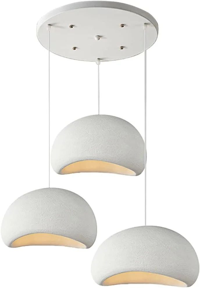 چراغ آویز خلاقانه وابی-سابی E27 پلی اتیلن سفید، لوستر مدرن میز ناهارخوری، چراغ آویز 3 شعله، روشنایی داخلی قابل تنظیم، دکوراسیون منزل برای اتاق غذاخوری، چراغ جزیره آشپزخانه (A1)