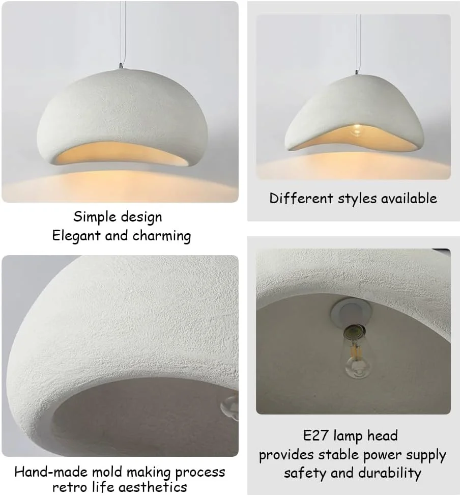 چراغ آویز خلاقانه وابی-سابی E27 پلی اتیلن سفید، لوستر مدرن میز ناهارخوری، چراغ آویز 3 شعله، روشنایی داخلی قابل تنظیم، دکوراسیون منزل برای اتاق غذاخوری، چراغ جزیره آشپزخانه (A1)