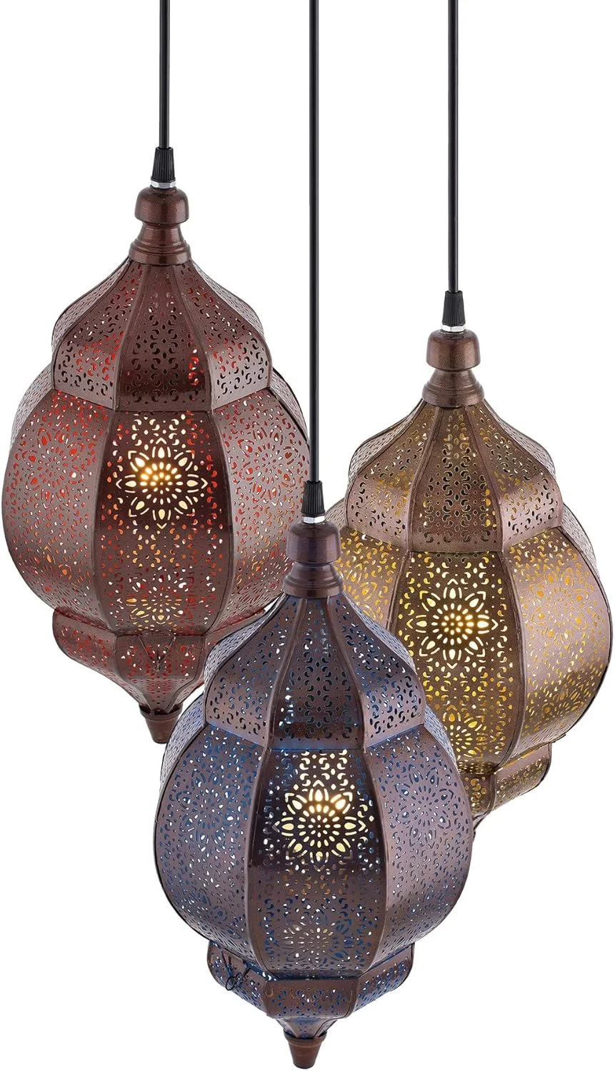 چراغ آویز مراکشی هوم‌ساک - چراغ سقفی فلزی دست‌ساز وینتیج، لوستر جھومار برای اتاق نشیمن، اتاق خواب، اتاق غذاخوری - سازگار با LED، نورپردازی جشن، دکوراسیون منزل