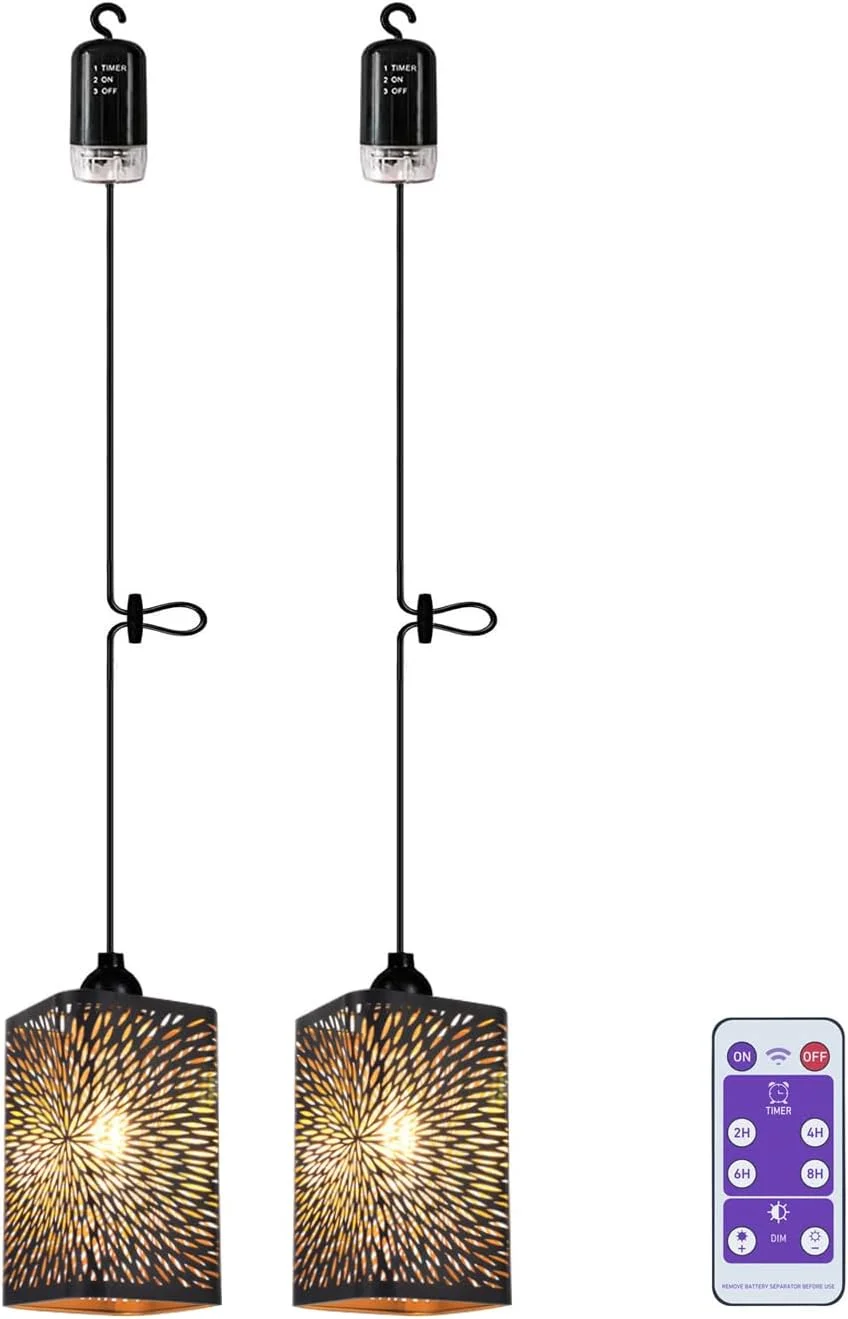 2 عدد چراغ آویز با باتری، چراغ تزئینی صنعتی، چراغ آویز باتری خور، چراغ سقفی بدون نیاز به سیم کشی برق، آباژور آتش بازی، چراغ خواب، فانوس برای باغ، بالکن، آلاچیق