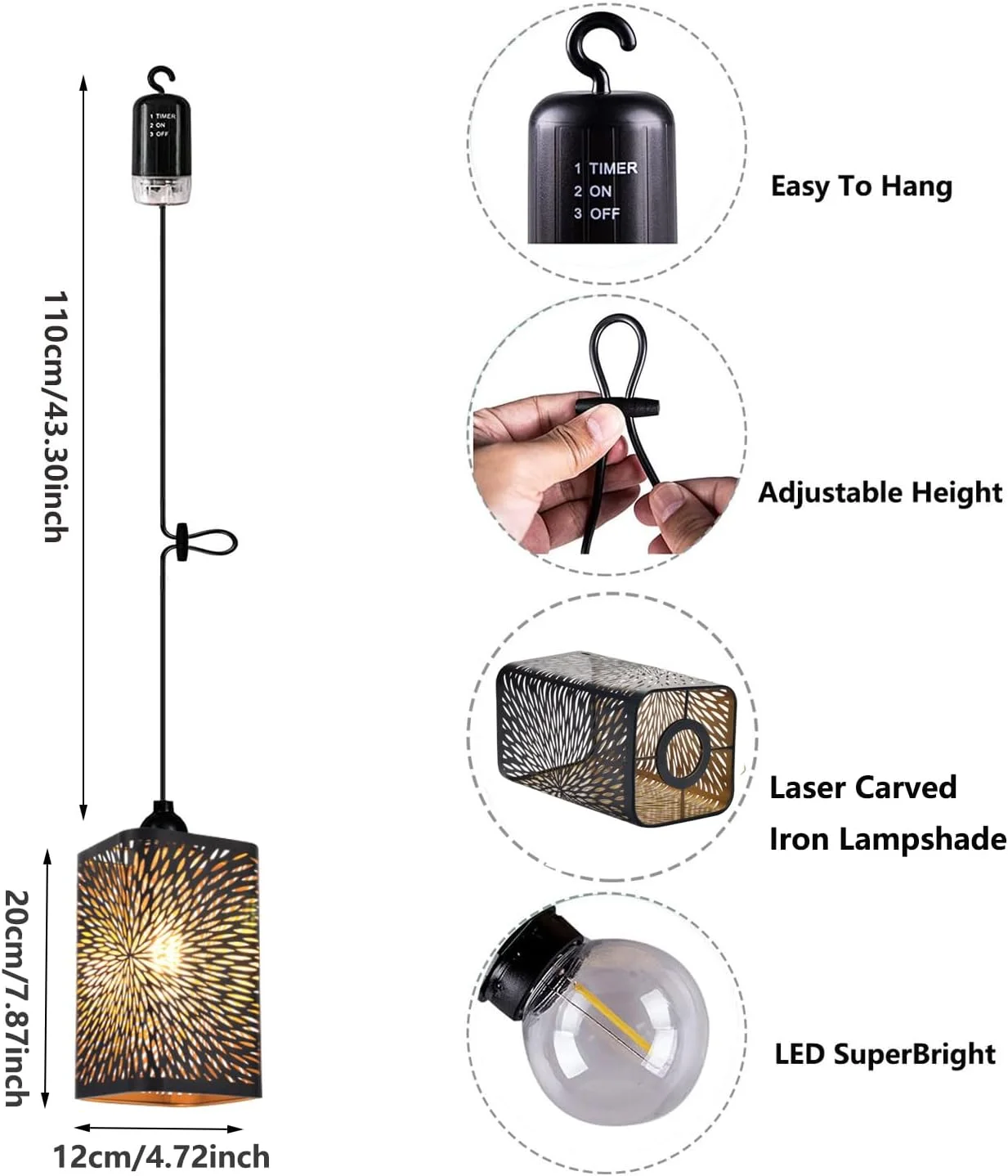 2 عدد چراغ آویز با باتری، چراغ تزئینی صنعتی، چراغ آویز باتری خور، چراغ سقفی بدون نیاز به سیم کشی برق، آباژور آتش بازی، چراغ خواب، فانوس برای باغ، بالکن، آلاچیق