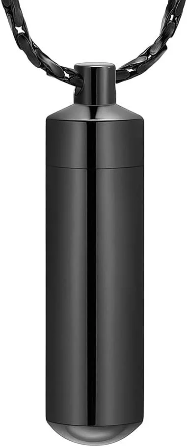 گردنبند یادبود استوانه ای با ویال شیشه ای برای خاکستر