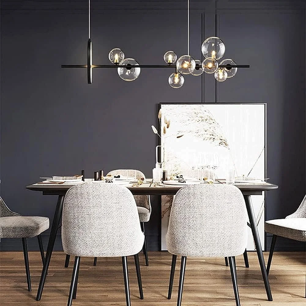 لوستر آویز مشکی خلاقانه با حباب‌های شیشه‌ای، مناسب برای رستوران، چراغ آویز تزئینی، روشنایی داخلی اتاق نشیمن - 120cm*30cm مدرن