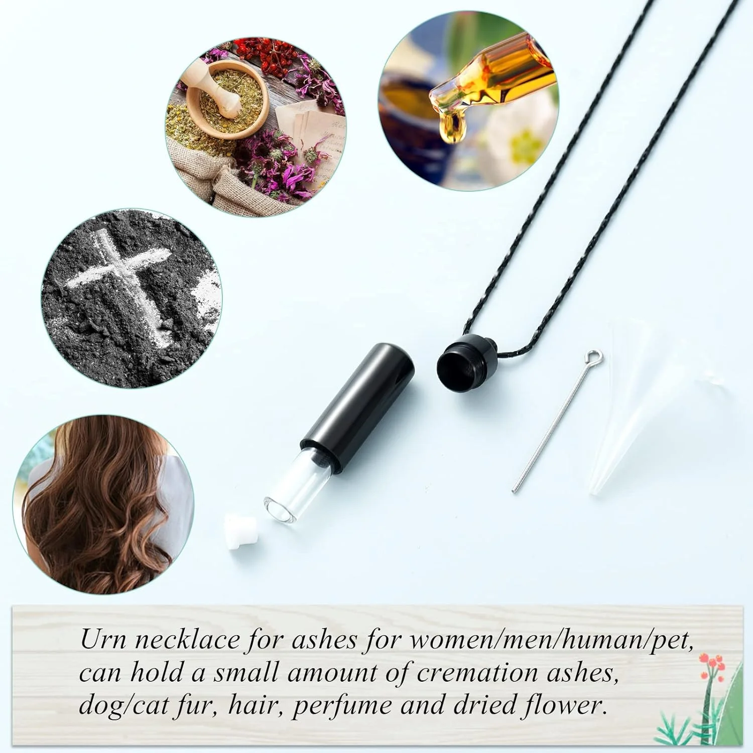 گردنبند یادبود استوانه ای با ویال شیشه ای برای خاکستر