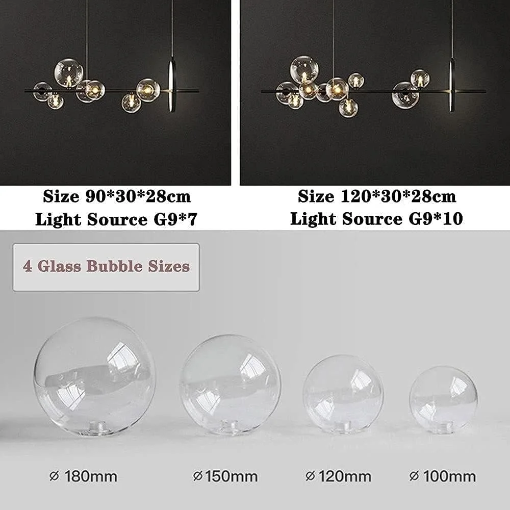 لوستر آویز مشکی خلاقانه با حباب‌های شیشه‌ای، مناسب برای رستوران، چراغ آویز تزئینی، روشنایی داخلی اتاق نشیمن - 120cm*30cm مدرن