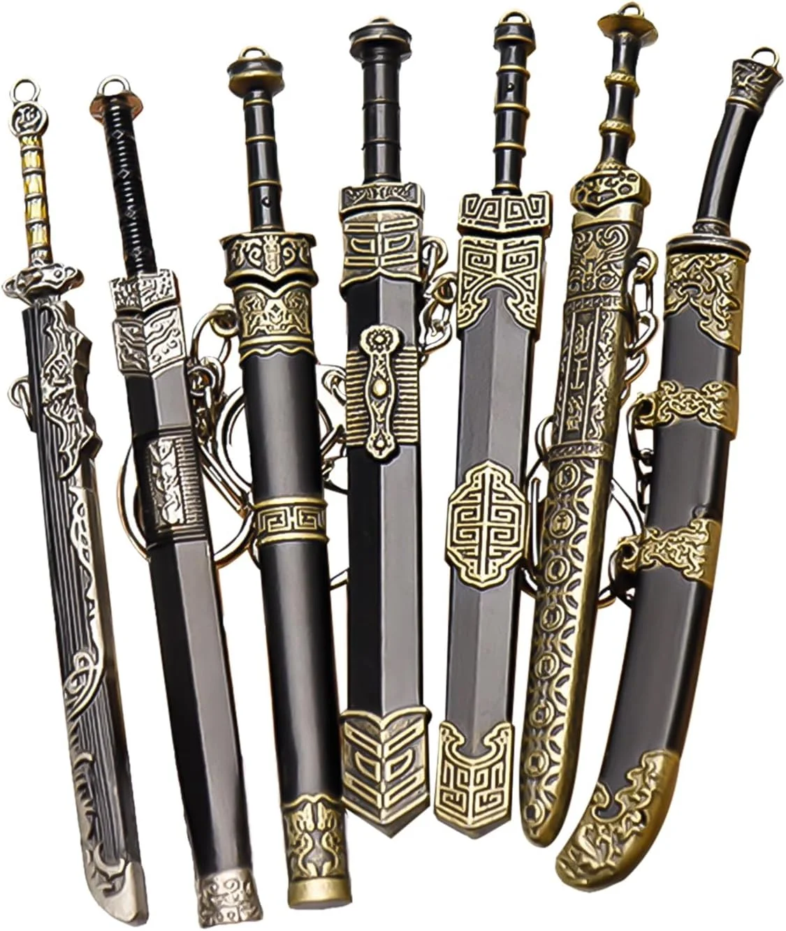 جاکلیدی مدل شمشیر باستانی، جاکلیدی طرح شمشیر به سبک چینی، آویز جاکلیدی طرح تزئینی سلاح، مناسب برای کیف مردانه و زنانه، هدیه