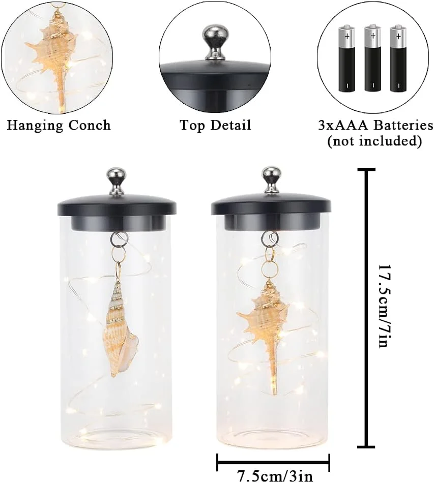 JHY DESIGN ست 2 عددی آباژور تزئینی طرح صدف دریایی، چراغ های باتری خور 7 اینچی بدون سیم با چراغ های تزئینی برای اتاق نشیمن، اتاق خواب، آشپزخانه، عروسی، کریسمس