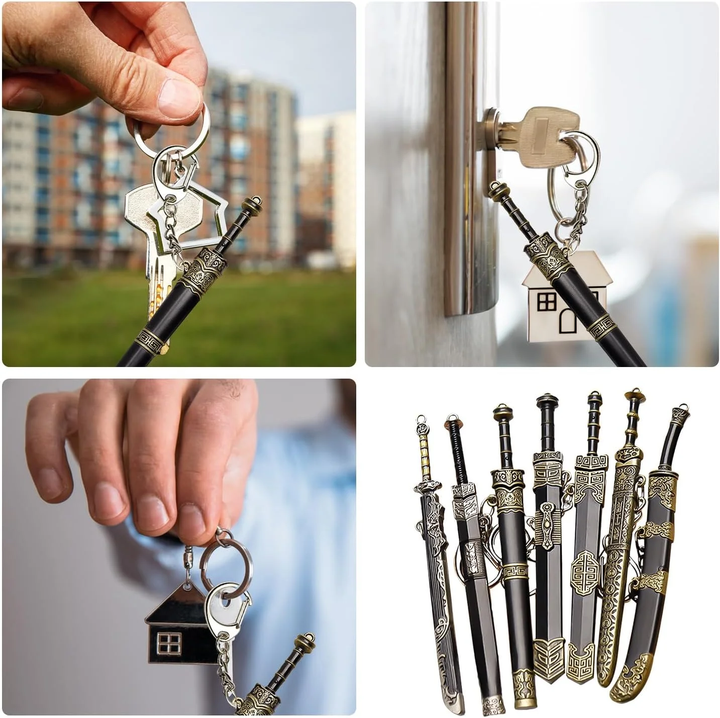 جاکلیدی مدل شمشیر باستانی، جاکلیدی طرح شمشیر به سبک چینی، آویز جاکلیدی طرح تزئینی سلاح، مناسب برای کیف مردانه و زنانه، هدیه
