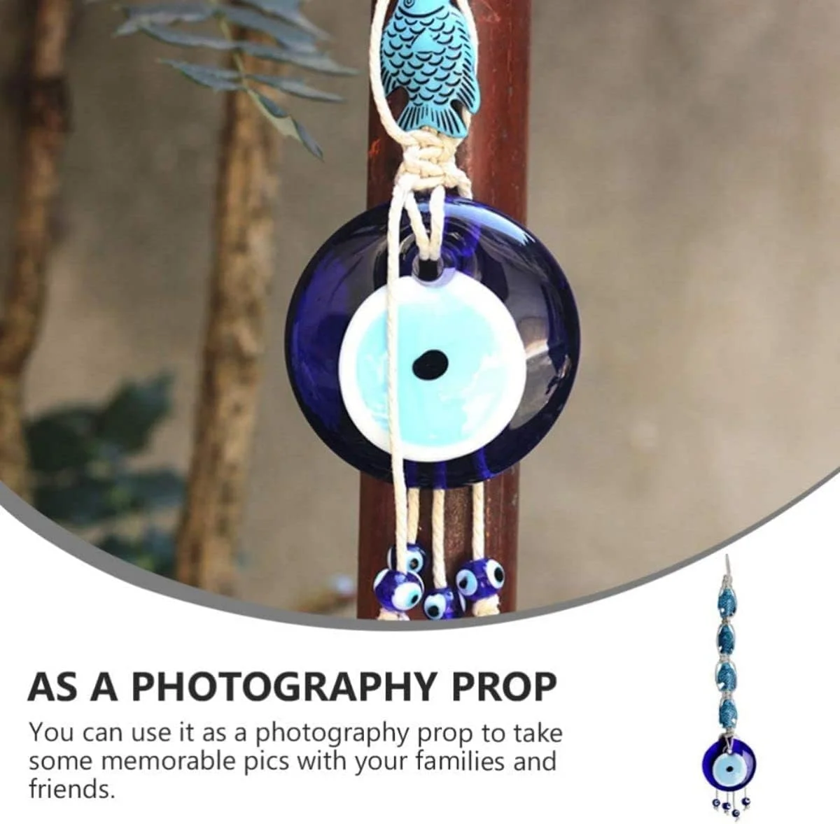 آویز دیواری چشم نظر آبی ترکیه ای خزنا، آویز تزئینی دیواری مهره های نظر ماهی شیشه ای خوش شانس، آویز ریسه مهره های طناب پنبه ای، هنر دیواری برای محافظت از خانه و محل کار