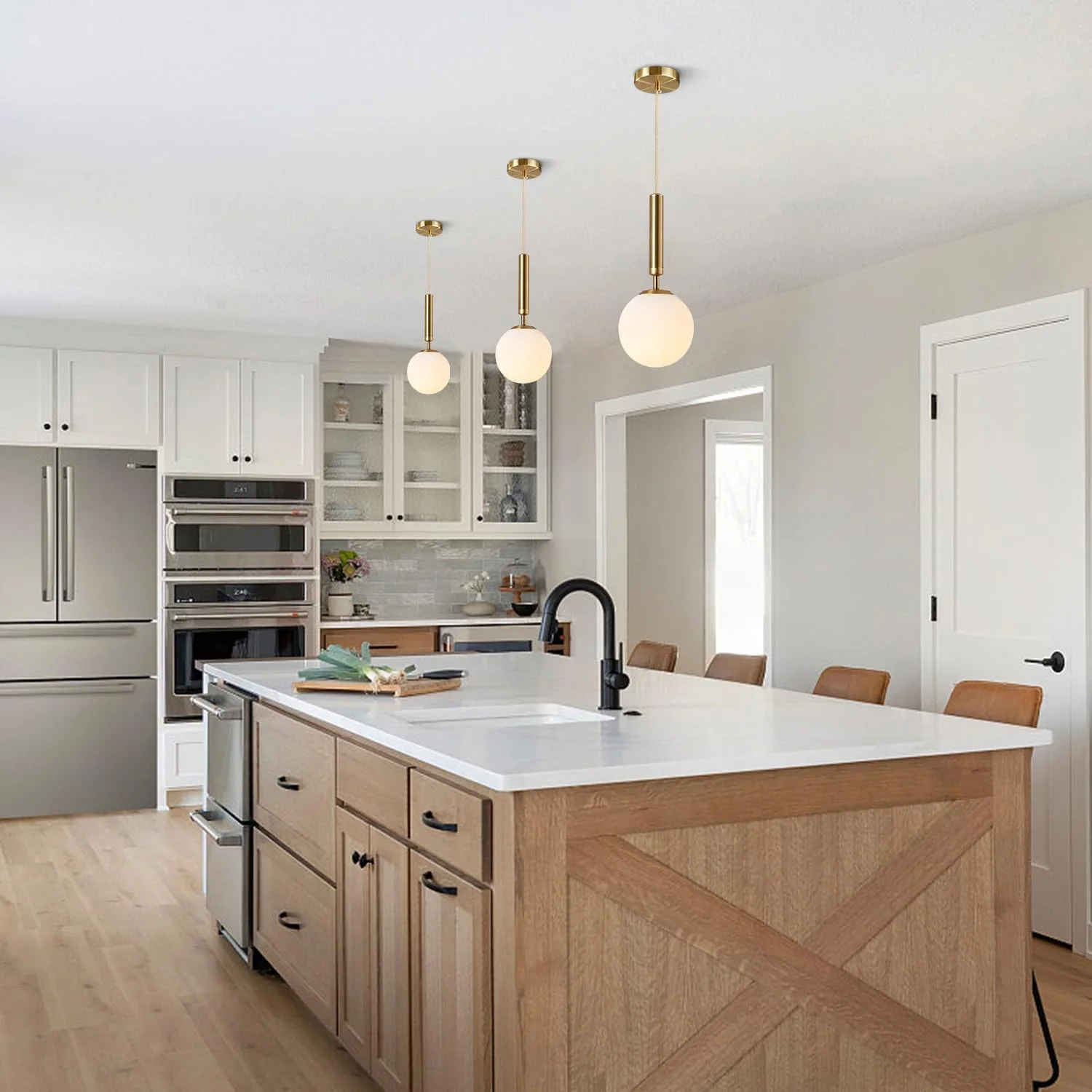 چراغ آویز کروی KCO Lighting، مدرن، 20 سانتی‌متری، چراغ‌های آویز کروی، شیشه‌ای، چراغ‌های آویز سقفی قابل تنظیم برای اتاق نشیمن، جزیره آشپزخانه