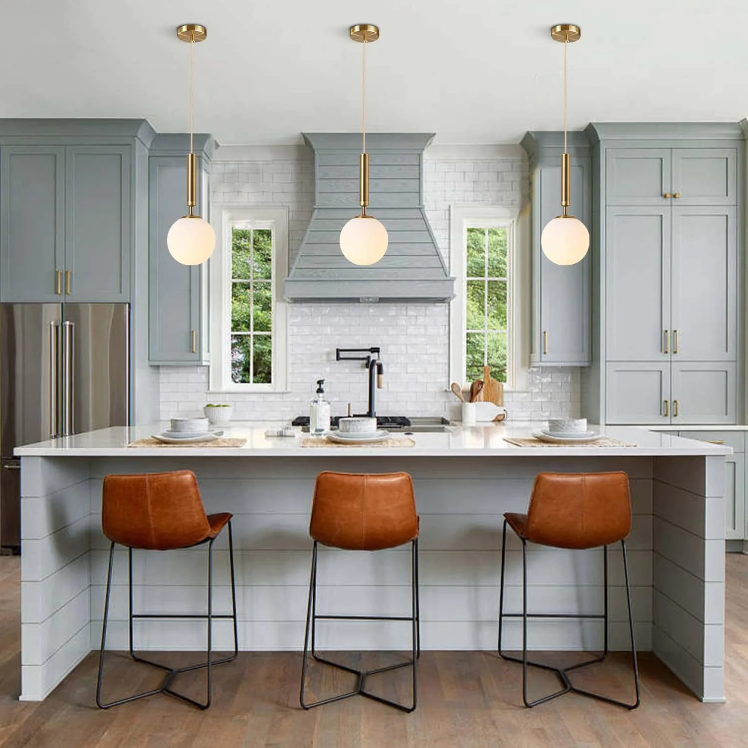 چراغ آویز کروی KCO Lighting، مدرن، 20 سانتی‌متری، چراغ‌های آویز کروی، شیشه‌ای، چراغ‌های آویز سقفی قابل تنظیم برای اتاق نشیمن، جزیره آشپزخانه