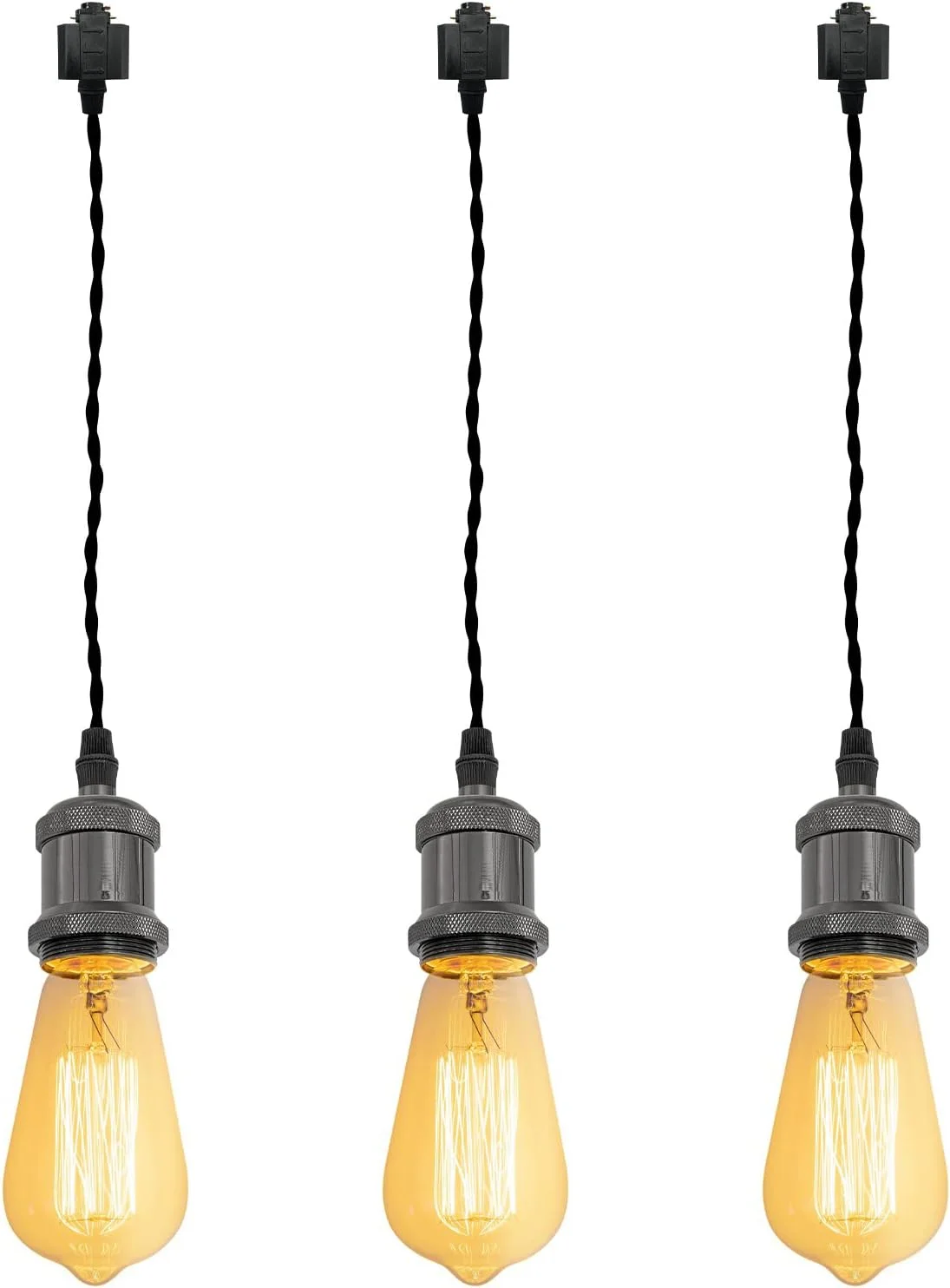 آویز چراغ ریلی سه تایی Kiven مدل H، آویز گل رز با سیم بافته شده به طول 60 سانتی متر، مناسب برای لوستر رستوران، چراغ آویز تزئینی، چراغ آویز صنعتی کارخانه، لامپ شامل نمی شود