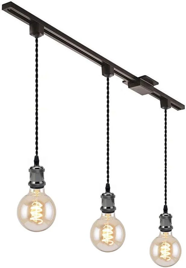 آویز چراغ ریلی سه تایی Kiven مدل H، آویز گل رز با سیم بافته شده به طول 60 سانتی متر، مناسب برای لوستر رستوران، چراغ آویز تزئینی، چراغ آویز صنعتی کارخانه، لامپ شامل نمی شود