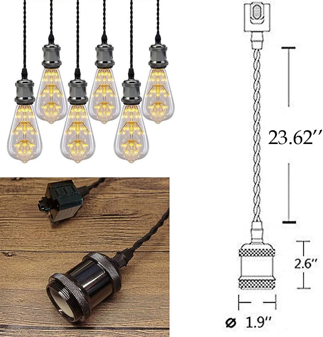 آویز چراغ ریلی سه تایی Kiven مدل H، آویز گل رز با سیم بافته شده به طول 60 سانتی متر، مناسب برای لوستر رستوران، چراغ آویز تزئینی، چراغ آویز صنعتی کارخانه، لامپ شامل نمی شود
