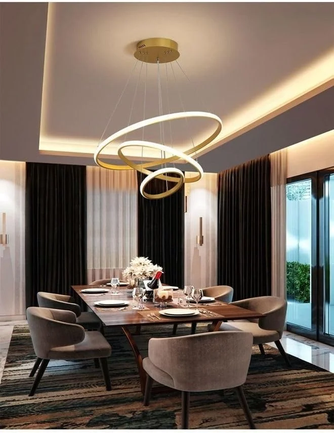 با ست 2 تایی چراغ آویز مدرن، فضای خود را ارتقا دهید. حلقه های LED دایره ای، لوستر تزئینی آویز سقفی، نورپردازی معاصر، طراحی شیک و بهبود فضای شیک، 60X150 سانتی متر.