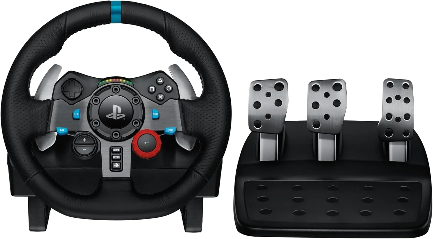 فرمان مسابقه و پدال های Logitech G29 Driving Force، پدال شیفترهای استیل ضد زنگ، روکش چرمی فرمان برای PS5 Pro، PS5، PS4، PC، Mac - مشکی - نسخه امارات