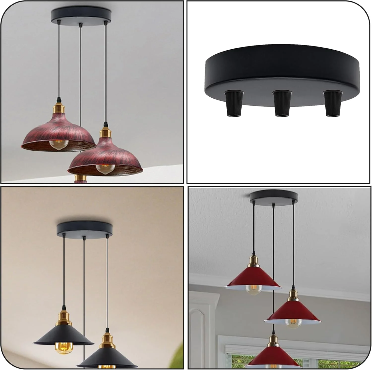 چراغ سقفی چند شاخه برنجی LEDsone با سه خروجی، مناسب برای چراغ های سقفی یا آویز | دکوراسیون صنعتی و قدیمی (مشکی)