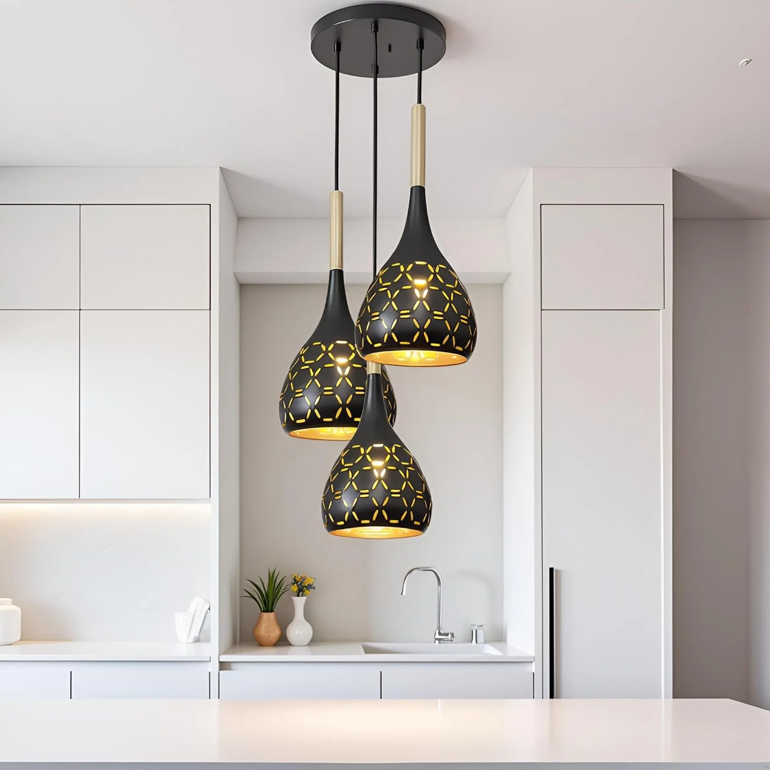 چراغ آویز دکوری Lyse برای اتاق خواب، چراغ آویز برای اتاق نشیمن، چراغ آویز برای رستوران ها، لوستر و چراغ میز غذاخوری (مشکی)