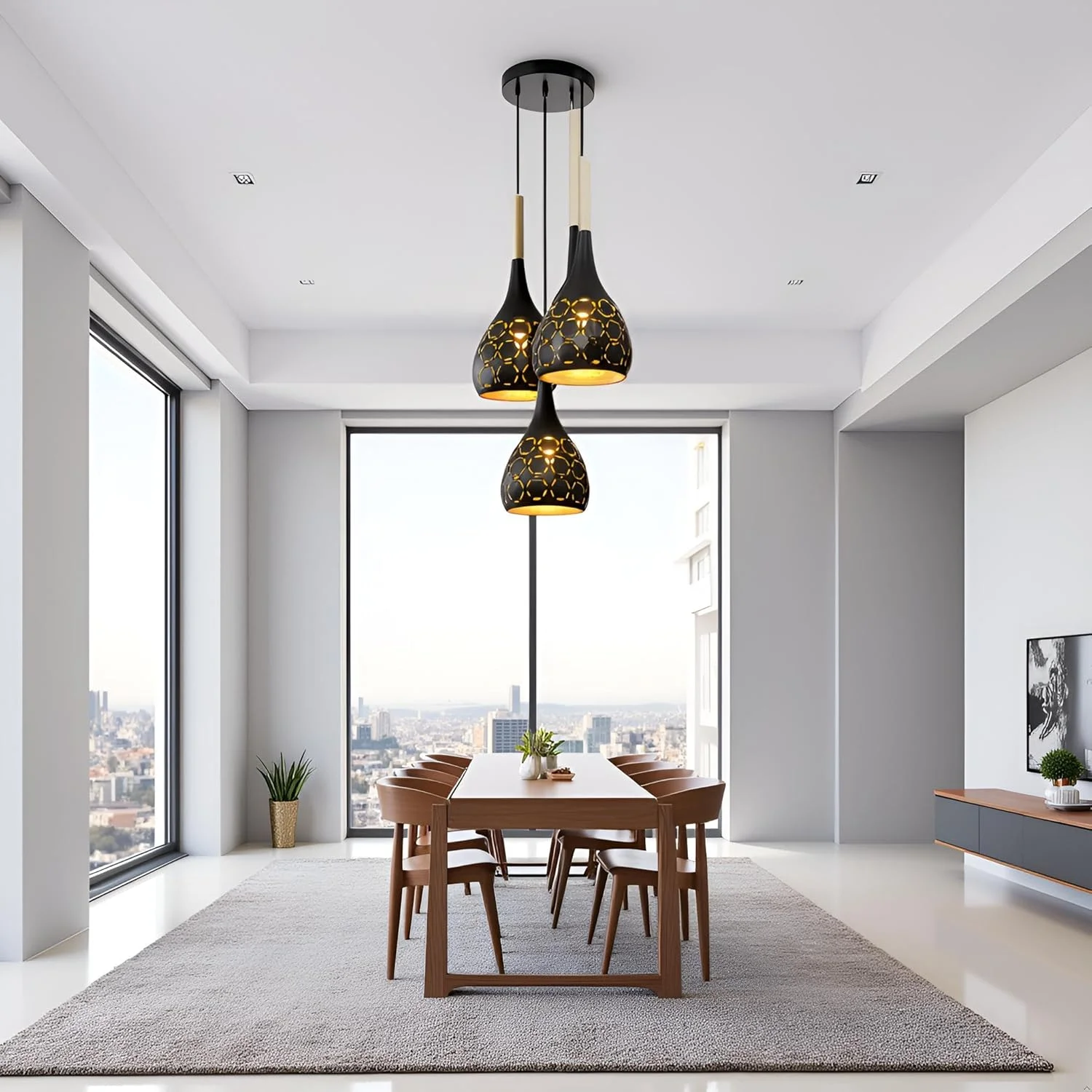 چراغ آویز دکوری Lyse برای اتاق خواب، چراغ آویز برای اتاق نشیمن، چراغ آویز برای رستوران ها، لوستر و چراغ میز غذاخوری (مشکی)