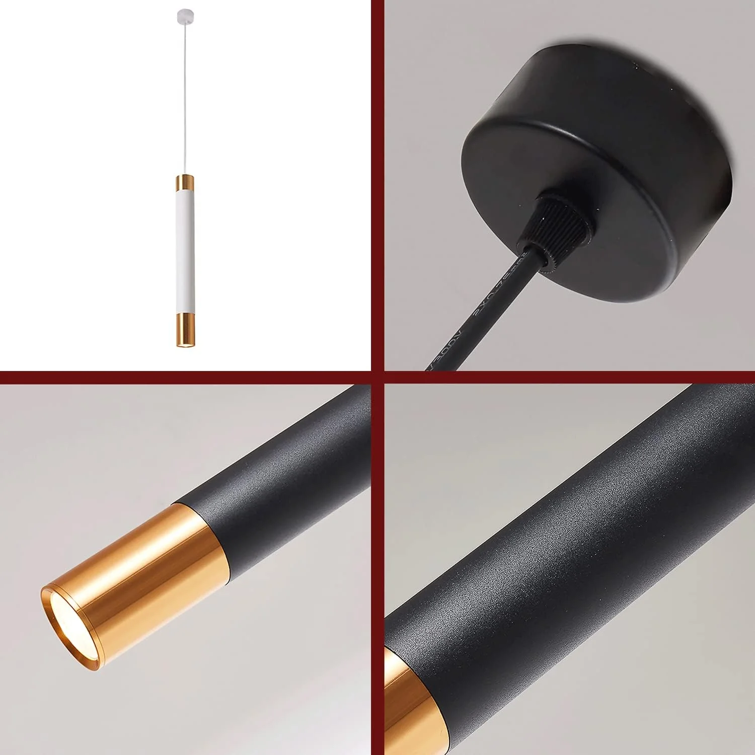 چراغ آویز آلومینیومی با روکش طلایی، چراغ آویز لوله ای بلند خلاقانه، نورپردازی آویز جزیره آشپزخانه مینیمالیستی، چراغ های آویز تزئینی صنعتی 3 وات LED