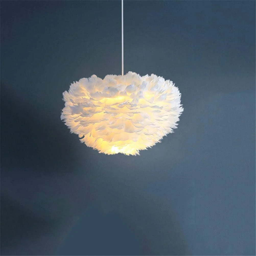 چراغ آویز پر نینا، مدرن، مینیمالیستی، خلاقانه، چراغ های تزئینی، چراغ سقفی بیضی رمانتیک زردآلویی، مناسب اتاق نشیمن، سالن غذاخوری، بهترین هدیه برای عزیزانتان، سفید، 30 سانتی متر