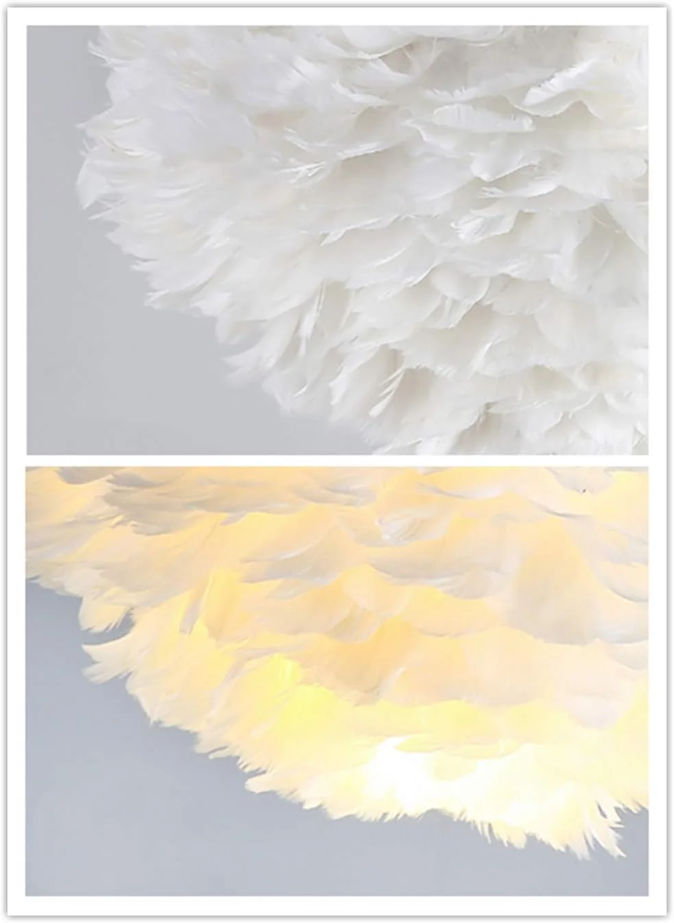 چراغ آویز پر نینا، مدرن، مینیمالیستی، خلاقانه، چراغ های تزئینی، چراغ سقفی بیضی رمانتیک زردآلویی، مناسب اتاق نشیمن، سالن غذاخوری، بهترین هدیه برای عزیزانتان، سفید، 30 سانتی متر