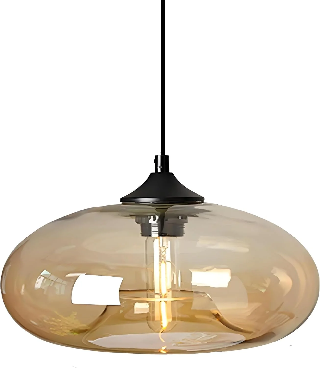 چراغ آویز با حباب شیشه ای 28 سانتی متری، چراغ آویز سقفی E27 3000K به سبک صنعتی و قدیمی مناسب برای آشپزخانه، ناهارخوری و اتاق نشیمن، رنگ کهربایی
